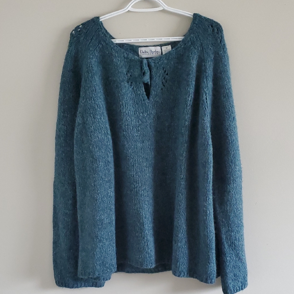 Delta Burke Teal V-Neck Wool Blend Cozy Soft Boho Sweater Size 3X Feminine Fall